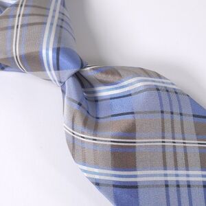 STAFFORD ESSENTIALS Men's All Silk Necktie, Plaid Pattern, Color Brown & Blue.